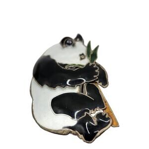 Vintage Sterling Enamel Panda Pin Brooch, 2" Tall
